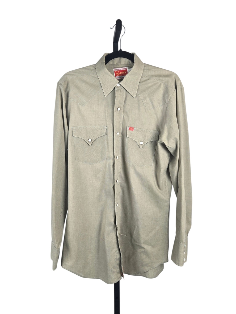 Ely Plains Western Shirt Pearl Snap Vintage Chest Pockets Khaki Large